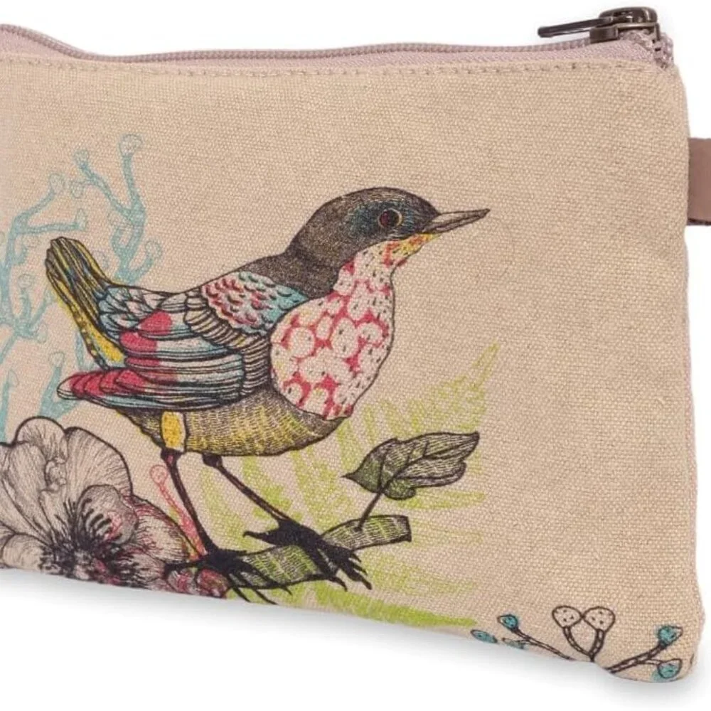 Wristlet Wallet Women Cotton Canvas Leather Strap 4.7x8 Functional Stylish